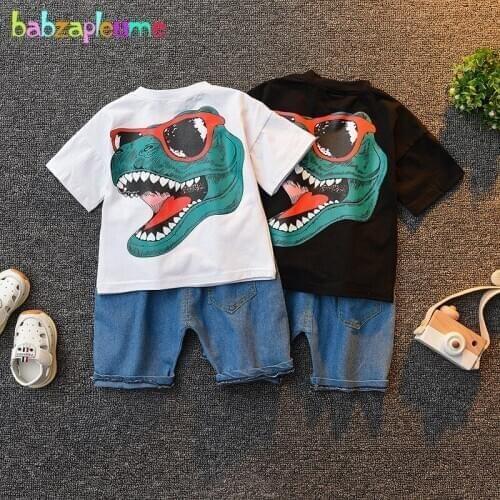 2020 New Korean Summer Outfits Baby Boys Clothing Set Cartoon Fashion Print Cotton Children T-shirt+Jeans For Kids Clothes 1895