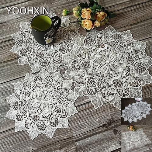 NEW 5sizes Lace embroidery placemat cup coaster tea mug kitchen dish table place mat cloth napkin doilies party Christmas pad