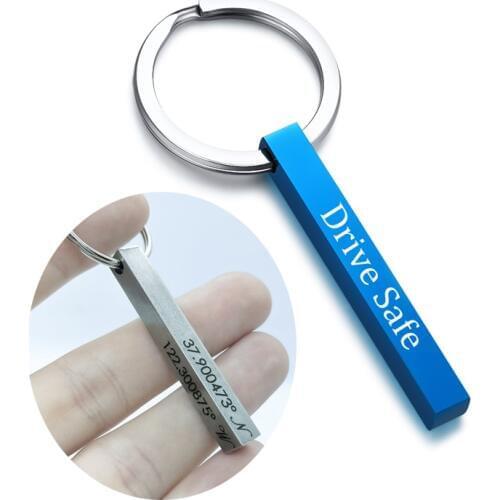 Personalized Vertical Bar Keychains Words Engraved Drive Safe Rectangle Key Chain Stainless Steel For Women Men Gift