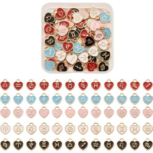 1 Box Double-sided Alloy 12 Constellation Numbers Letters Enamel Charms for Diy Jewelry Necklace Bracelet Making 15x12mm