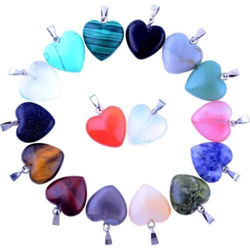 12pcs/lot Assorted Natural Stone Charms 16mm Healing Crystal Heart Shape Pendants For Necklace Earring Jewelry Making Wholesale