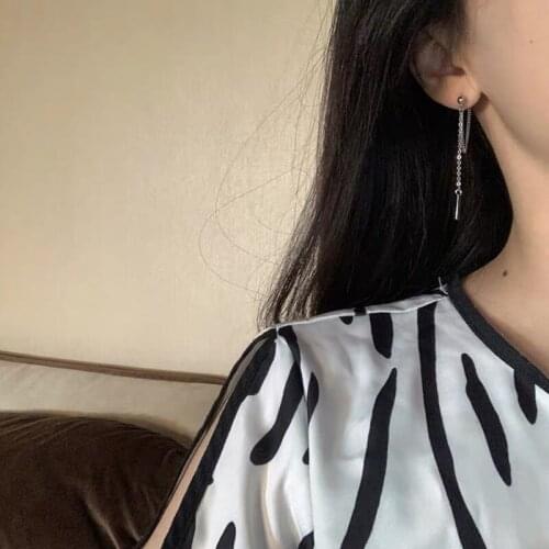 Simple personality trend hip-hop stainless steel chain stud earrings men and women geometric tassels perforated jewelry gifts