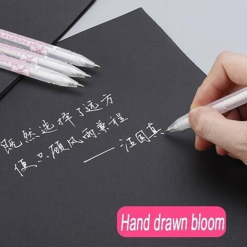 60/5000 White Bloom pen, animation design diy creative art painting hand-painted bright white line check line black paper bloom