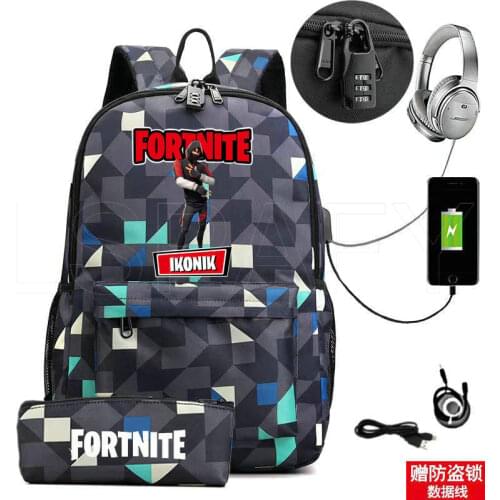 Anime Backpack FORTNITE Print Students School Bag Men Causal Travel Laptop Backpack with Charging USB
