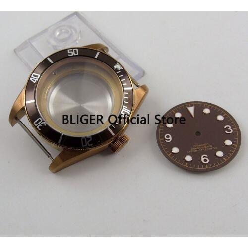Sapphire Crystal 41MM Stainless Steel Copper Coated Watch Case Fit For ETA 2836 Automatic Movement+Coffee Dial C106