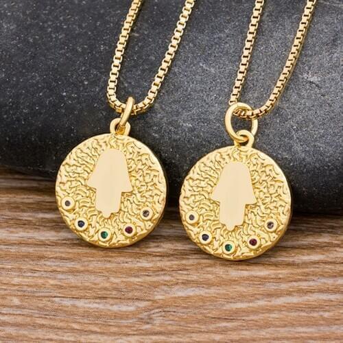 Evil Eye Hamsa Hand of Fatima Crystal Necklaces For Women Fashion Gold Color Pendant Chain Necklace Turkish Charm Jewelry Gift
