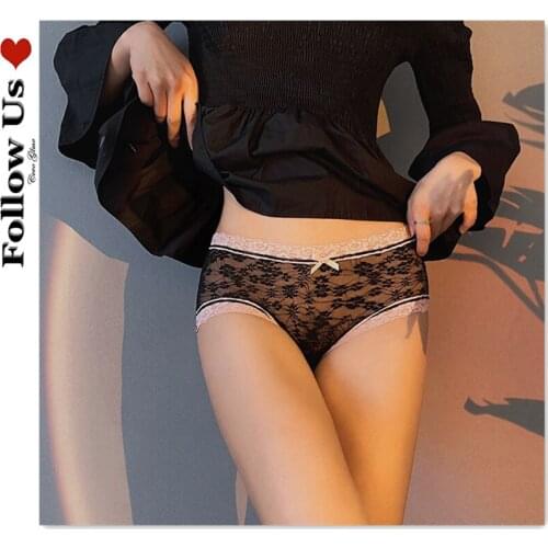 Lolita Bow Cute Lace Panties Underwear Girls Kawaii Loli Net Hollow Out Panties Women Seamless Briefs Sexy Sweet Girl Lingerie