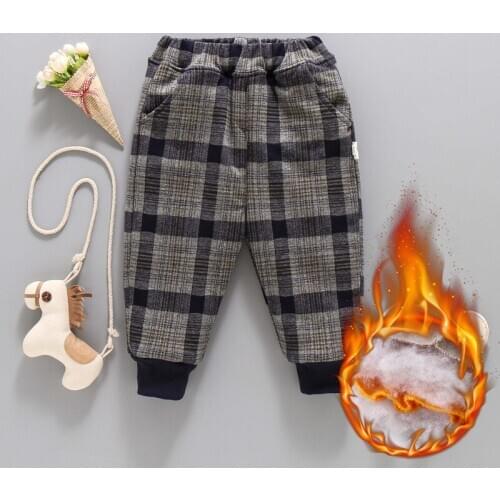 Thickening Boys Plaid Pants Warm Children Clothing Three Layers Girls Long Trousers Winter Fashion Kids Pants for Christmas New