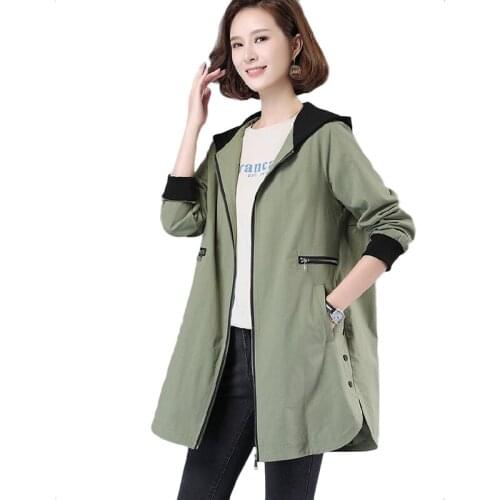 Spring Autumn Long Windbreaker Outerwear Women Casual Trench Coat Plus Size Hooded Parka Overcoat Lining Womens Clothing 4XL
