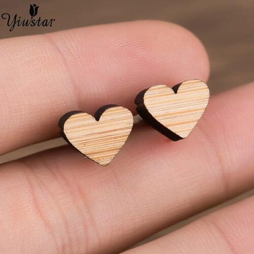 Yiustar 2021 Simple Cute Love Heart Round Wooden Earrings Charm Generous Earrings For Women Girls Family & Birthday Party Gifts