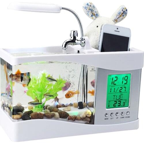 USB Desktop Mini Aquarium Fish Tank Beta Aquarium With LED Light LCD Display Screen And Clock Fish Tank Decoration
