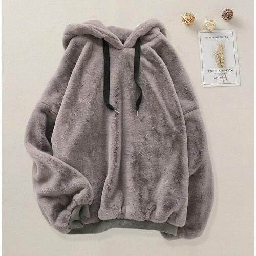 Women Autumn Winter Fashion Coats Solid Hooded Loose Casual Sweatshirt Plush Thick Female Hoodie Plus Size 3XL for Ladies