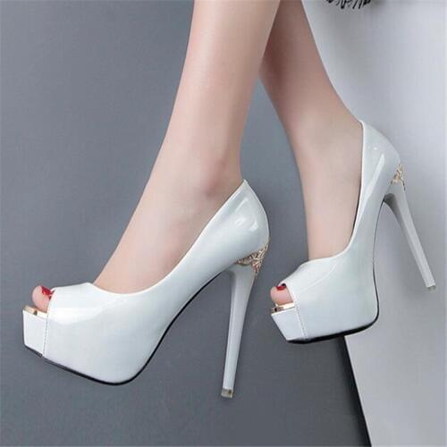 2019 HOT Women Pumps PU Slip On Peep Toe 12CM Thin Heels Waterproof platform Wedding Office High Heel shoes woman