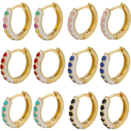 ZHUKOU gold color small hoop earrings Small dots Dripping oil Enamel hoop earrings for women fashion Jewelry wholesale VE399