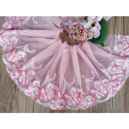 1Yard 21cm Width Flowers Embroidered Lace Trim Mesh Tulle Fabric For Lingerie Underwear Bra Dolls Dress Decor Hot Sale