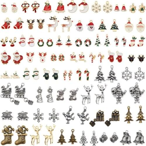 Julie Wang 10PCS Christmas Charms Random Mixed Enamel And Alloy Santa Claus Tree Bell Hat Pendant Jewelry Making Accessory