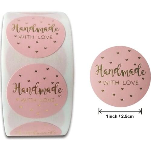 100-500pcs Pink "Handmade With Love" Thank you Stickers Adhesive Labels Baking Wedding/Birthday Decor Envelope Sealing Sticker