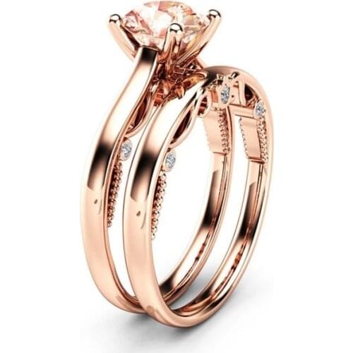 2Pcs/Set Fine Women Fashion Rings Inlaid Crystal Wedding Band Engagement Banquet Anniversary Ring For Women Jewelry