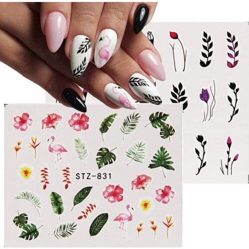 3D Green Leaf Nail Art Stickers Cactus Flowers DIY Summer Nail Art Water Decals Decorations Wraps Manicure Sliders Flakes 1pcs