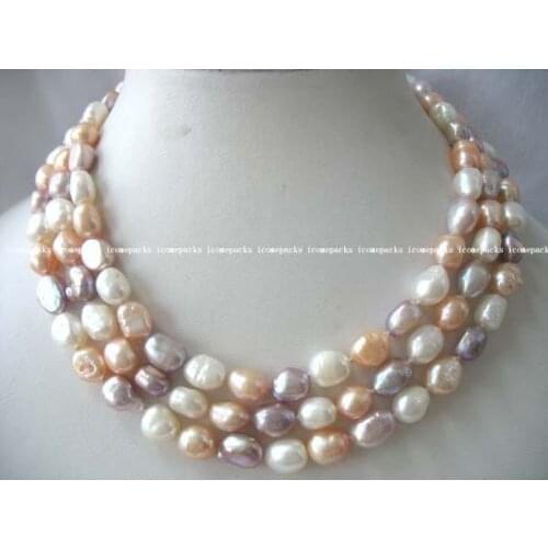50" white pink purple freshwater pearl baroque necklace 8-9mm