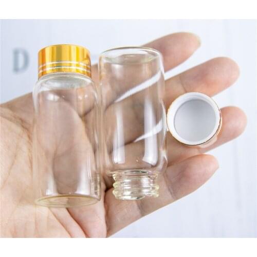50Pcs 20ml Cute Transparent Glass Bottles Spiral Plastic Lid with Golden Tangent Multipurpose Wishing Jars Craft Vials