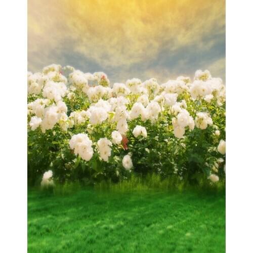 5x7ft Lawn Tree White Flower Photography Backdrops Photo Props Studio Background