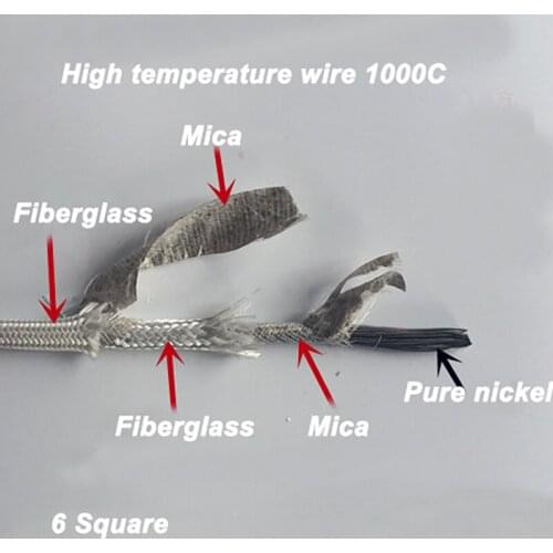 Free shipping 10M High temperature Fiberglass wire 4 square 1000degree Pure nickel fire-resistant wire 1000C