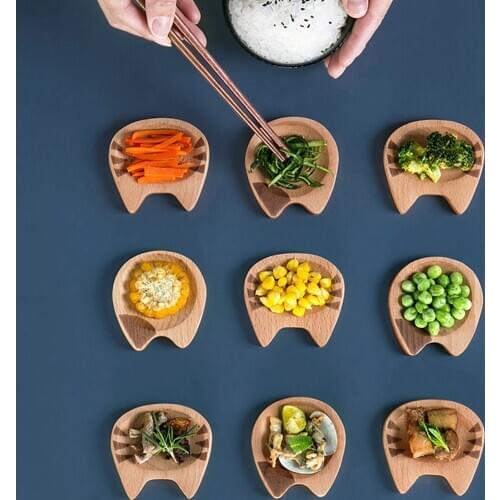 5PCS Japanese Style Beech Wood Cat Shape Sauce Dish Kitchen Small Snacks Nuts Plate Soy Sauce Vinegar Seasoning Dishes