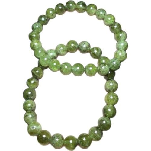 1pcs Natural Green Garnet Bracelet Round Beads Crystal Healing Stone Fashion Jewelry Gift For Women