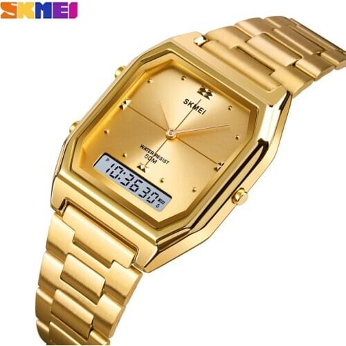 SKMEI Luxury Women Golden Quartz Watch 3 Time Ladies Digital Wristwatches Female Clock Relogio Feminino Womens Watches 1612