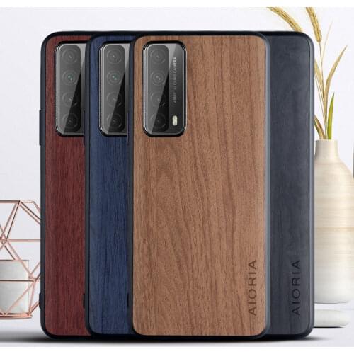 WoodLike case for Huawei P smart 2021 soft TPU silicone&wood PU leather skin covers coque fundas for Huawei P smart 2019