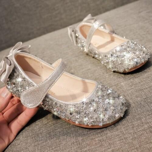 Children Shoes Little Girl Silver Pink Crystal Princess Shoes Kids Korean Style Christmas Wedding Shoes for Baby Girl