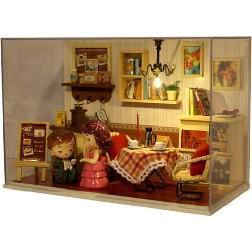 DIY Miniature Dollhouse Assemble Toys Handmade Wooden Furniture Model Building Kit Creative Doll House with LED Light Doll T-009