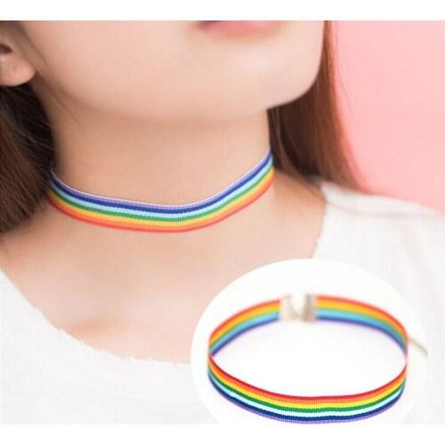 European And American Fashion Rainbow Ribbon Collar Colorful Neck Belt Ladies Popular Geometry Clavicle Necklace
