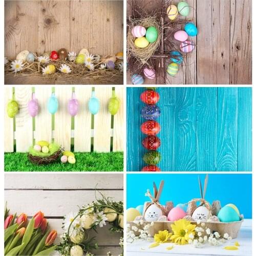 Spring Easter Photography Backdrop Rabbit Flowers Eggs Wood Board Photo Background Studio Props 210322CAW-03