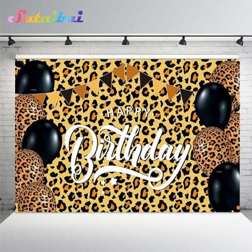 Leopard Theme Happy Birthday Backdrop Cheetah Print Party Balloon Decoration Banner Photography Background Girl Women Portrait