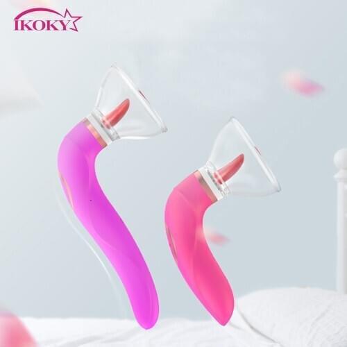 IKOKY Tongue Stimulator Sex Tongue Licking Vibrator Toys for Woman Labia Breast Inhale Enlarge Massage Vacuum Cup Pump Inhale