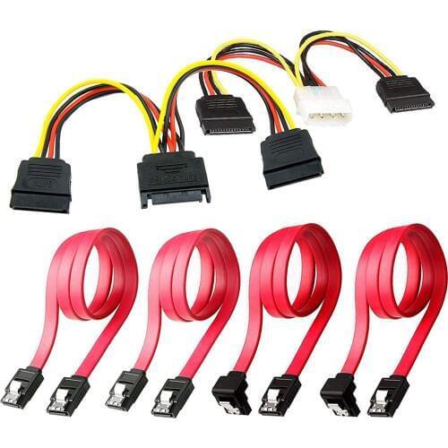 SSD / SATA III Hard Drive Connection Cables (1x 4 Pin to Dual 15 Pin SATA Power Splitter Cable, 1x 15 Pin to Dual 15 Pin SATA Po