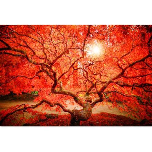 Rhinestone Painting Crystal Decor DIY Diamond Painting Square/Round Cross Stitch Red Maple Pattern Diamond Embroidery Sunset