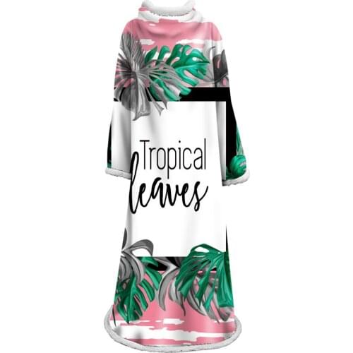 Classic Palm Leaves Tropical Jungle Green Throw Blanket Warm Microfiber Blanket Flannel Blankets For Beds With Sleeve