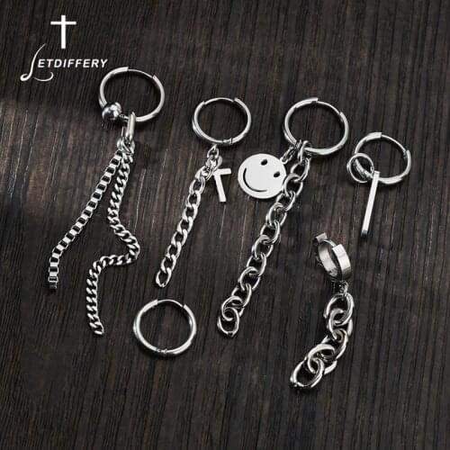 Letdiffery Simple Cuban Chain Earrings Stainless Steel Cross Earring Stud for Women Hiphop Jewelry Party Gifts