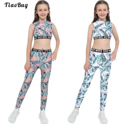 Summer 2Pcs Kids Girls Sport Suit Tropical Megabill Toucan Print Stand Collar Sleeveless Tank Top Pants Running Gym Yoga Sets