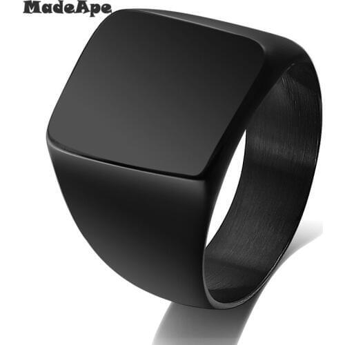 MadApe Fashion Eyeball Ring 316L Stainless Steel Mens Women Simple Style Polishing Silver Color Golden Black Square Ring