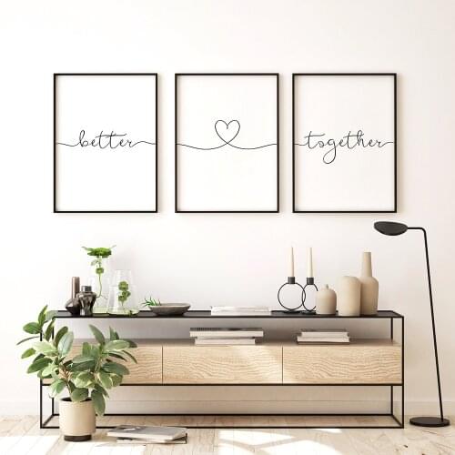 Minimalist canvas wall art couple print decoration painting room decoration better together signature black and white poster