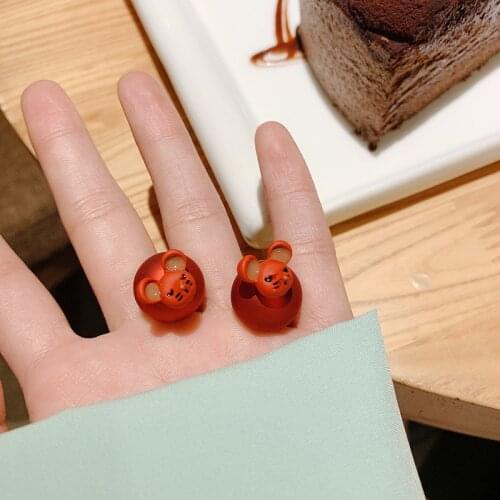 ZDMXJL Fashion Funny Cute Women Earring Simple Red Little Mouse Pandora 925 Original Ear Stud Earrings Jewelry Accessories Gifts