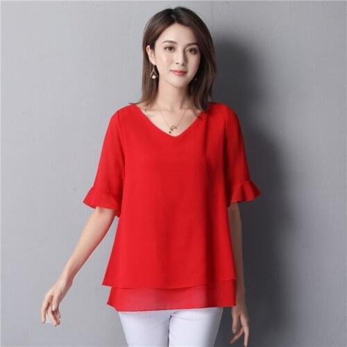Plus Size 5XL 6XL 7XL Fashion Women Tops Blouse White red Summer half sleeve office lady Blouse Korean chiffon Shirts 10 colors