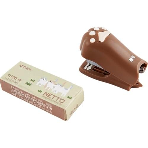 Mini Stapler Set With 1000pcs 12# Staples Cute Cat Paw Paper Binder Stationery Office Binding Tools School Supplies