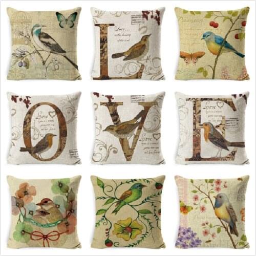 Pillow Case LOVE Cushion Cover Cotton Linen Letter Lover Cushion Bird Anlmal Home Decorative Throw Pillow Cover Funda Cojin
