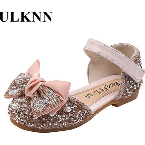 ULKNN 2021 New Flats For Girls Kids Single Shoes Leisure Small Pink Bowknot Soft Shoes Shoe Show Size 21-36