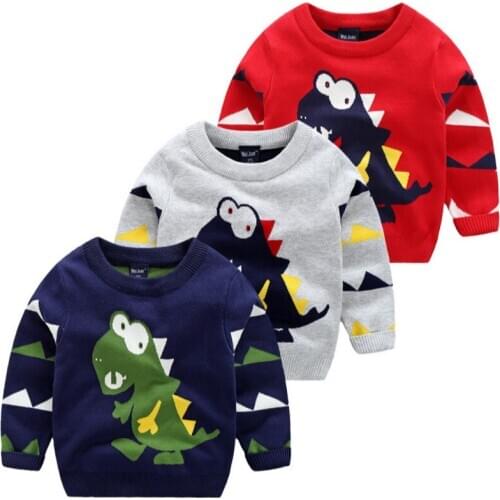 New Children Clothes 2018 Fashion Baby Boys Girls Knitted Sweaters Cartoon Dinosaur Embroidery Pullovers For Kids Party Gifts